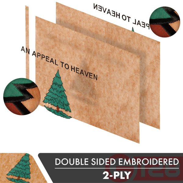 G128 3 Pack: An Appeal to Heaven Tea-Stained Flag | 3x5 Ft | Double ToughWeave Pro Series Double Sided Embroidered 420D Poly | Historical Flag, Embroidered Design, Brass Grommets, 2-ply - Image 2