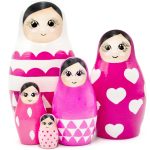 AEVVV Pink Nesting Dolls Set 5 pcs   Russian Dolls Pink Decorations  Matryoshka Doll   Pink Decor Bedroom