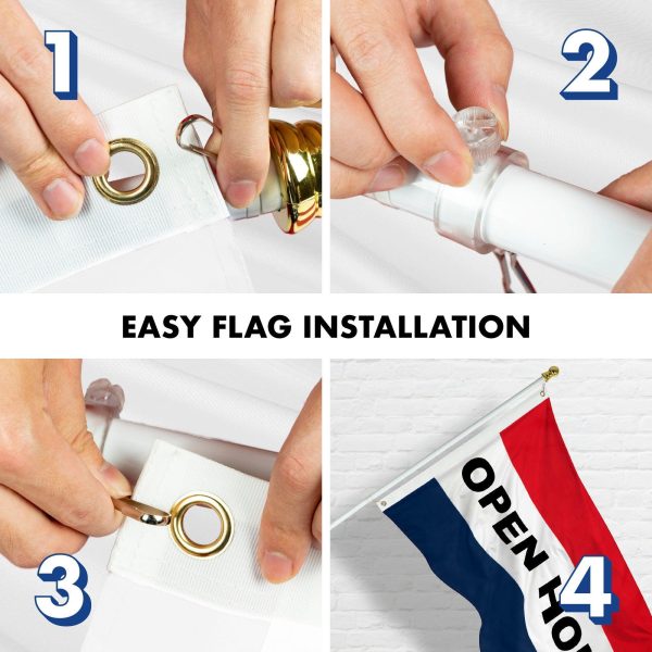 G128 Combo Pack: 6 Feet Tangle Free Spinning Flagpole (White) Open House Flag 3x5 ft Printed 150D Brass Grommets (Flag Included) Aluminum Flag Pole - Image 7