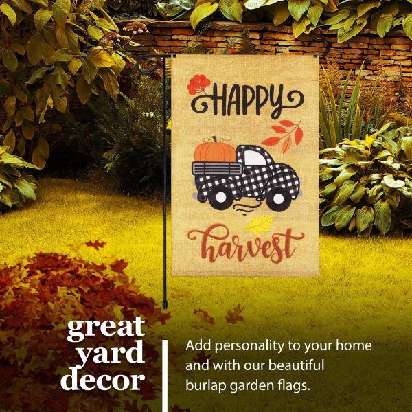G128 Combo Pack: Garden Flag Stand Black 36 in x 16 in & Garden Flag Fall Decoration Happy Harvest Pumpkin in Truck Bed 12"x18" Double-Sided Burlap Fabric - Image 6