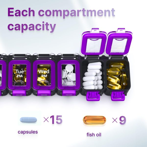 Weekly Pill Organizer 2 Times A Day   Airtight Pill Box 7 Day   Am Pm Vitamin Case Extra Large Medicine Container Two Week Supplement Holder Daily Medication Storage XL Med Sorter Yellow Purple - Image 5