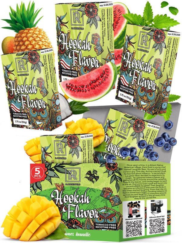 All Times Hookah Flavors Set   5 x 50g non tobacco hookah flavor for your Hookah Bowl (Tropical fruit mix   Blueberry   Mango   Watermelon   Mint) Hookah Bundle Pack of 5   Try these Tobacco Free Shisha