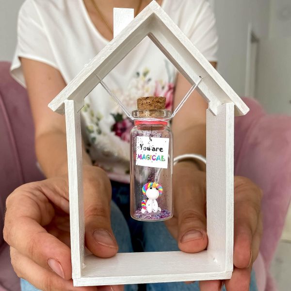 Tiny Magical Message in a Bottle Gift Idea   Classy Inspirational Gifts for Him and Her   Unique Presents for Women and Men (Rainbow Unicorn   You Are Magical in Wooden Frame) - Image 2