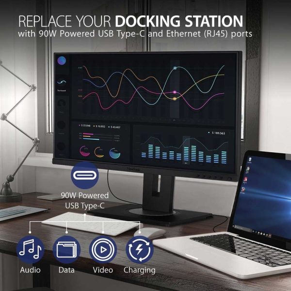 ViewSonic VG2456A 24 Inch 1080p IPS Monitor with USB C 3.2 with 90W Power Delivery, Docking Built-In, RJ45, 40 Degree Tilt Ergonomics for Home and Office - Image 2