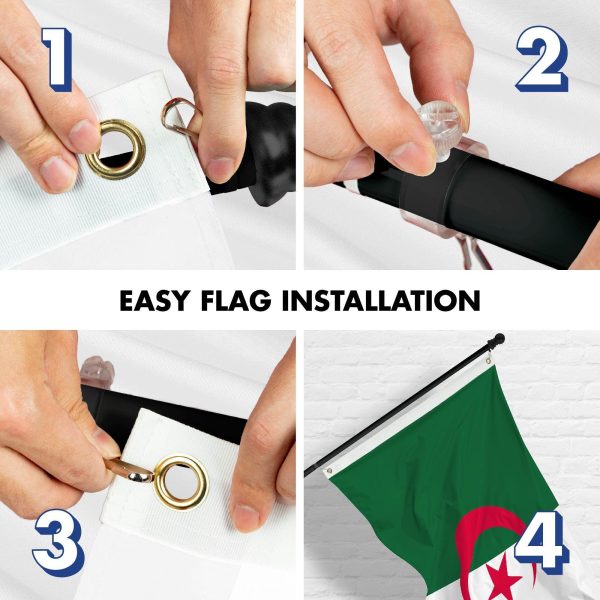 G128 Combo Pack: 6 Ft Tangle Free Spinning Flagpole (Black) & Algeria Flag 3x5 Ft Printed 150D Polyester, Brass Grommets (Flag Included) Aluminum Flag Pole - Image 7