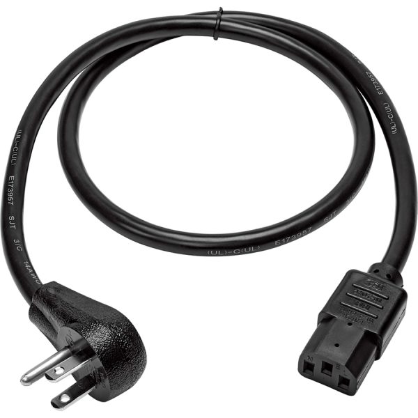 Eaton Tripp Lite Series Computer Power Cord, Right-Angle NEMA 5-15P to C13 - Heavy-Duty, 15A, 125V, 14 AWG, 3 ft. (0.91 m), Black - Image 2