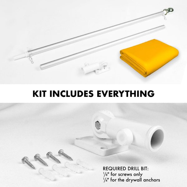 G128 Combo Pack: 5 Ft Tangle Free Aluminum Spinning Flagpole (Silver) & Solid Golden Yellow Color Flag 2x3 Ft, LiteWeave Pro Series Printed 150D Polyester | Pole with Flag Included - Image 2