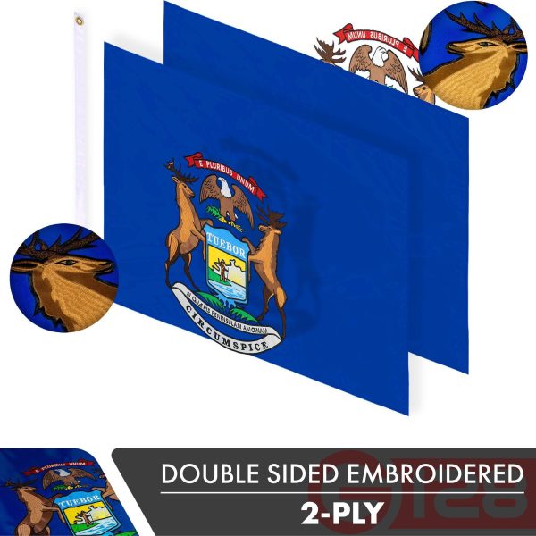 Michigan MI State Flag 3x5 Ft 2-Pack Double-sided Embroidered Polyester By G128 - Image 2