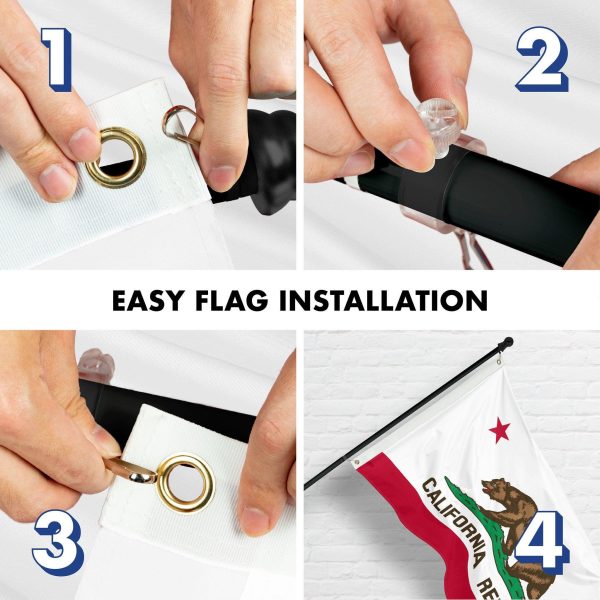 G128 Combo Pack: 6 Ft Tangle Free Aluminum Spinning Flagpole (Black) & California CA State Flag 3x5 Ft, LiteWeave Pro Series Printed 150D Polyester, 4 Corner Brass Grommets | Pole with Flag Included - Image 7