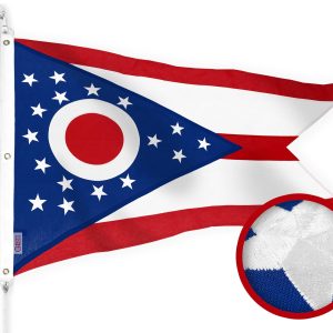 G128 Ohio OH State Flag | 5x8 Ft | StormFlyer Series Embroidered 220GSM Spun Polyester | Embroidered Design, Indoor/Outdoor, Brass Grommets, Heavy Duty, All Weather