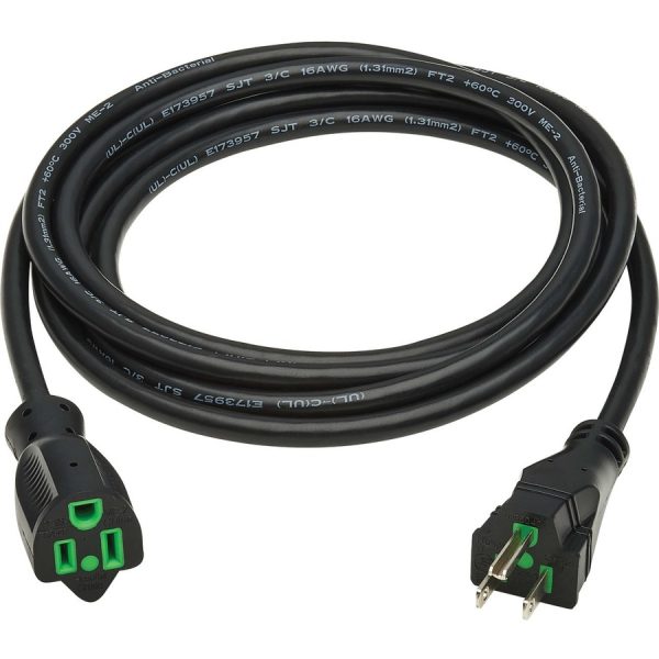Eaton Tripp Lite Series Safe-IT Antibacterial Hospital-Grade Extension Cord, 5-15P to 5-15R - Green Dot, 13A, 125V, 16 AWG, Black, 15 ft. (4.6 m) - Image 2