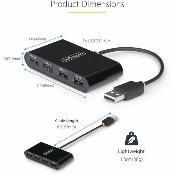 StarTech.com 4-Port USB 2.0 Hub, USB Bus Powered, Small Travel Mini USB Hub, Multi-Port USB 2.0 Splitter, Portable USB Hub, 480Mbps - Image 6