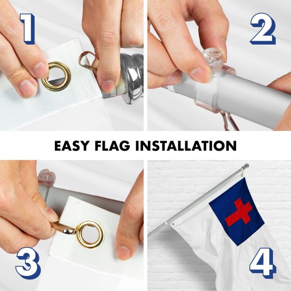 G128 Combo Pack: 5 Ft Tangle Free Spinning Flagpole (Silver) & Christian Flag 2.5x4 Ft Embroidered 220GSM Spun Polyester, Brass Grommets (Flag Included) Aluminum Flag Pole - Image 7
