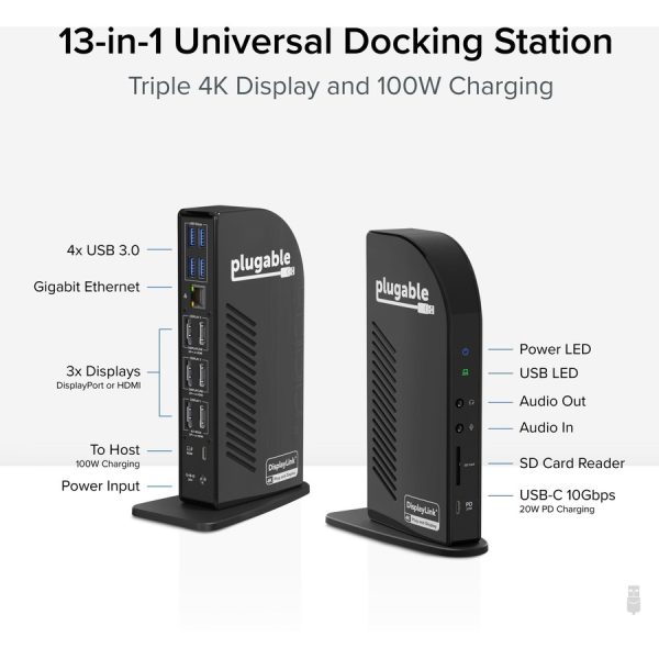 Plugable 4K USB C Docking Station Triple Monitor with 100W Charging - Image 2