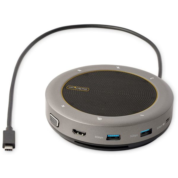 StarTech.com USB-C Speakerphone Docking Station, Mini Portable Conference Speaker/Audio Dock, VGA/4K HDMI, USB Hub, Teams/Zoom/Softphone - Image 2