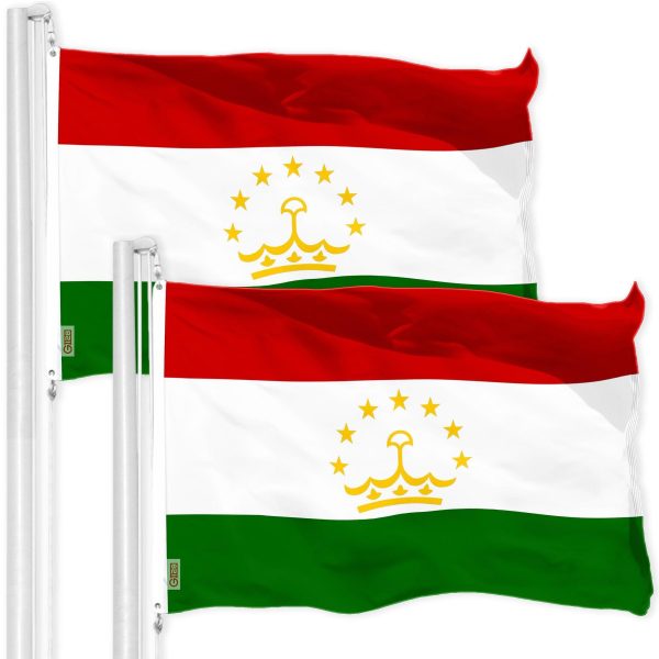 G128 2 Pack: Tajikistan Tajikistani Flag | 3x5 Ft | Printed 150D Polyester - Indoor/Outdoor, Vibrant Colors, Brass Grommets, Quality Polyester, Much Thicker More Durable Than 100D 75D Polyester