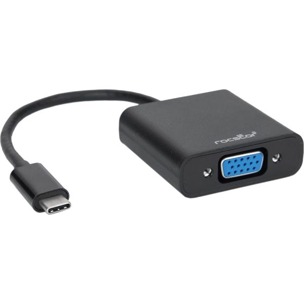 Rocstor Premium USB-C™ to VGA adapter Converter- 6" - USB Type-C to VGA Video Adapter - For use with Macbook®, Macbook Pro®, Chromebook®, Notebook, Projectors, TV, Netbook - 1 Pack - 1 x HD-15 Female VGA - 1 x Type C Male USB - Black USB-C TO VGA VIDEO CONVERTER