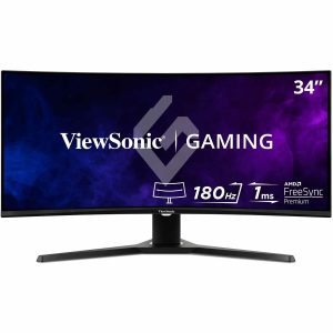 ViewSonic VX3418-2KPC 34 Inch 21:9 Curved 1440p 1ms 180Hz Gaming Monitor with FreeSync Premium, Eye Care, HDMI and Display Port