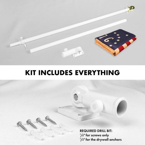 G128 Combo Pack: 6 Ft Tangle Free Aluminum Spinning Flagpole (White) & Bennington 76 Tea-Stained Flag 3x5 Ft, ToughWeave Pro Series Embroidered 420D Polyester | Pole with Flag Included - Image 2