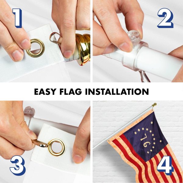 G128 Combo Pack: 6 Ft Tangle Free Aluminum Spinning Flagpole (White) & Bennington 76 Tea-Stained Flag 3x5 Ft, ToughWeave Pro Series Embroidered 420D Polyester | Pole with Flag Included - Image 7