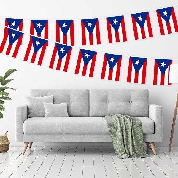 G128 Puerto Rico PR Bunting Banner | Flag 8.2 x 5.5 Inch, Full String 33 Feet | Printed 150D Polyester, Decorations For Bar, School, Festival Events Celebration - Image 2