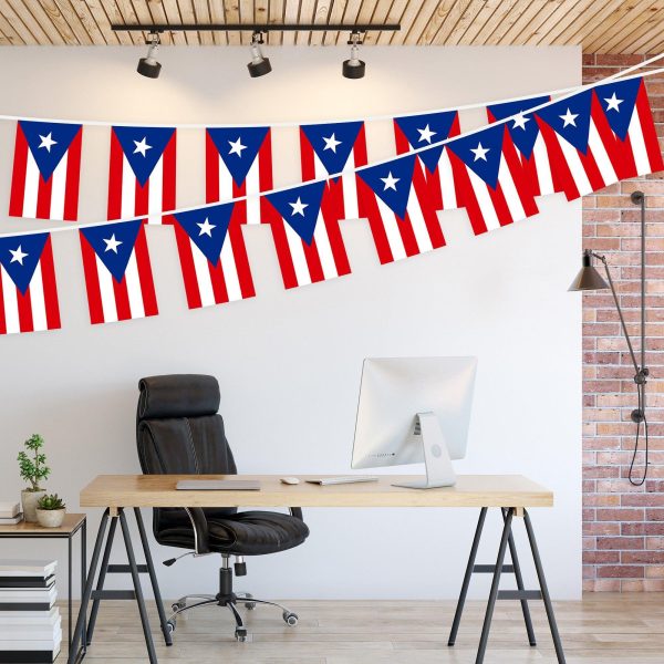 G128 Puerto Rico PR Bunting Banner | Flag 8.2 x 5.5 Inch, Full String 33 Feet | Printed 150D Polyester, Decorations For Bar, School, Festival Events Celebration - Image 3