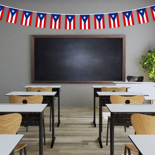 G128 Puerto Rico PR Bunting Banner | Flag 8.2 x 5.5 Inch, Full String 33 Feet | Printed 150D Polyester, Decorations For Bar, School, Festival Events Celebration - Image 4