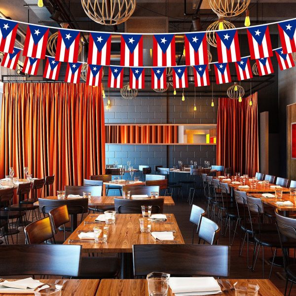 G128 Puerto Rico PR Bunting Banner | Flag 8.2 x 5.5 Inch, Full String 33 Feet | Printed 150D Polyester, Decorations For Bar, School, Festival Events Celebration - Image 5