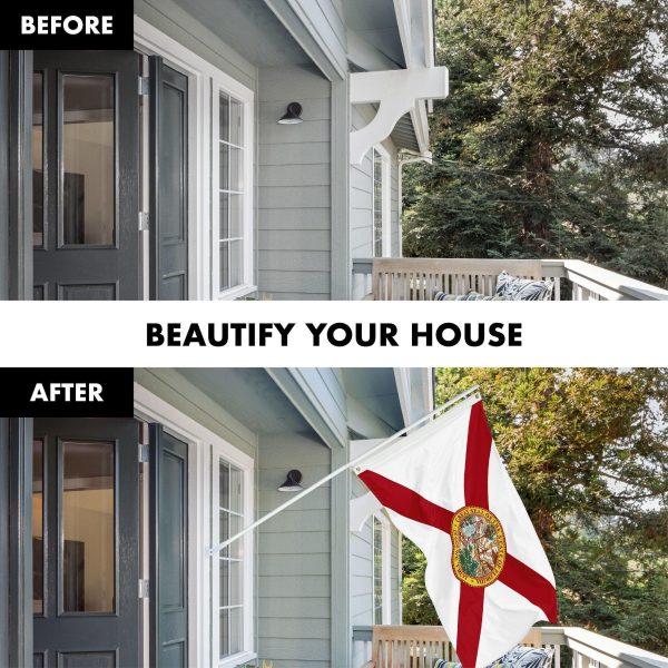 G128 Combo Pack: 6 Ft Tangle Free Aluminum Spinning Flagpole (White) & Florida FL State Flag 3x5 Ft, ToughWeave Series Embroidered 210D Polyester | Pole with Flag Included - Image 3