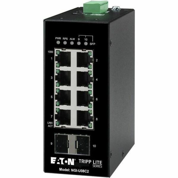 Eaton Tripp Lite Series 8-Port Unmanaged Industrial Gigabit Ethernet Switch - 10/100/1000 Mbps, 2 GbE SFP Slots, -40° to 75°C, DIN Mount, TAA