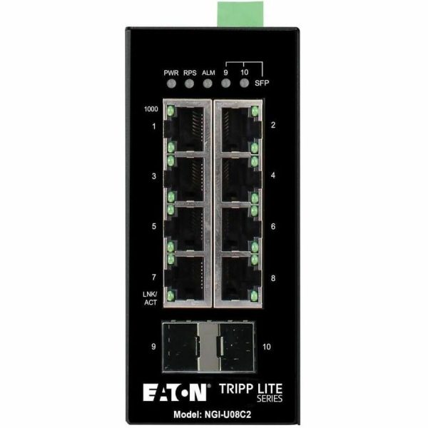 Eaton Tripp Lite Series 8-Port Unmanaged Industrial Gigabit Ethernet Switch - 10/100/1000 Mbps, 2 GbE SFP Slots, -40° to 75°C, DIN Mount, TAA - Image 3