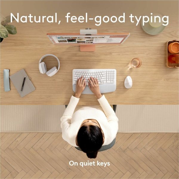Logitech Wave Keys for Mac, Wireless Ergonomic Keyboard with Cushioned Palm Rest, Comfortable Natural Typing, Bluetooth Keyboard, Easy-Switch, Optimized for Mac, Apple, iPad, Off-white - Image 3