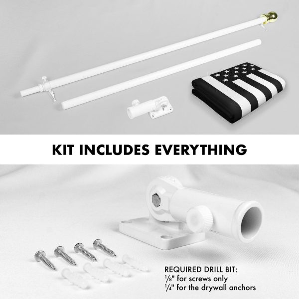 G128 Combo Pack: Flag Pole 6 FT White Tangle Free & USA America Black and White Flag 3x5 FT Brass Grommets Printed Polyester (Flag Included) Aluminum Flag Pole - Image 2