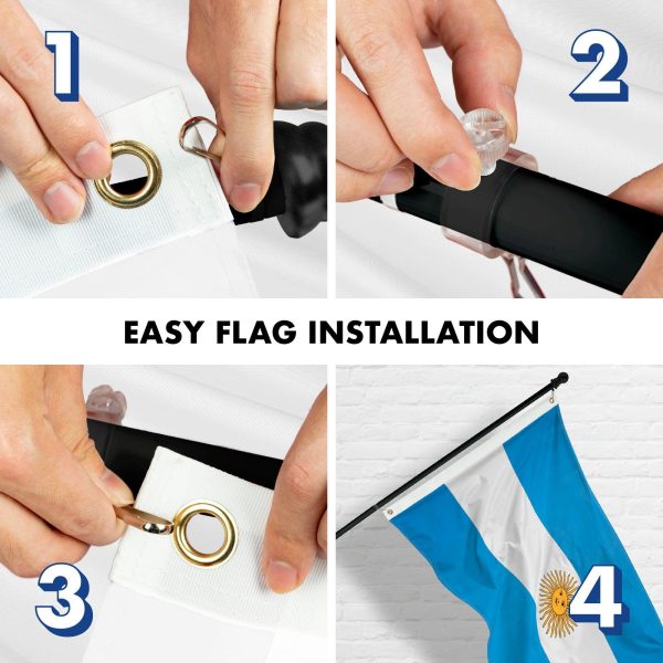 G128 Combo Pack: 6 Feet Tangle Free Spinning Flagpole (Black) Argentina Argentinian Flag 3x5 ft Printed 150D Brass Grommets (Flag Included) Aluminum Flag Pole - Image 7