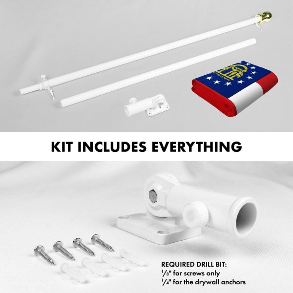 G128 Combo Pack: 6 Ft Tangle Free Spinning Flagpole (White) & Georgia Flag 3x5 Ft Embroidered 220GSM Spun Polyester, Brass Grommets (Flag Included) Aluminum Flag Pole - Image 2
