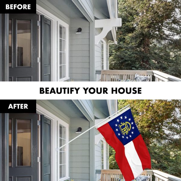 G128 Combo Pack: 6 Ft Tangle Free Spinning Flagpole (White) & Georgia Flag 3x5 Ft Embroidered 220GSM Spun Polyester, Brass Grommets (Flag Included) Aluminum Flag Pole - Image 3