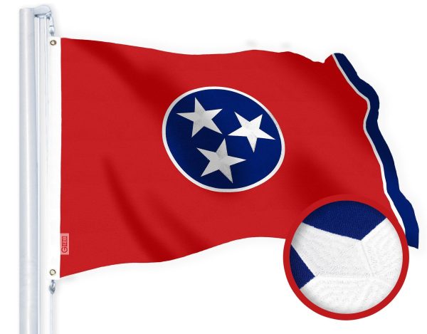 G128 Tennessee State Flag | 3x5 Ft | StormFlyer Series Embroidered 220GSM Spun Polyester | Embroidered Design, Indoor/Outdoor, Brass Grommets, Heavy Duty, All Weather