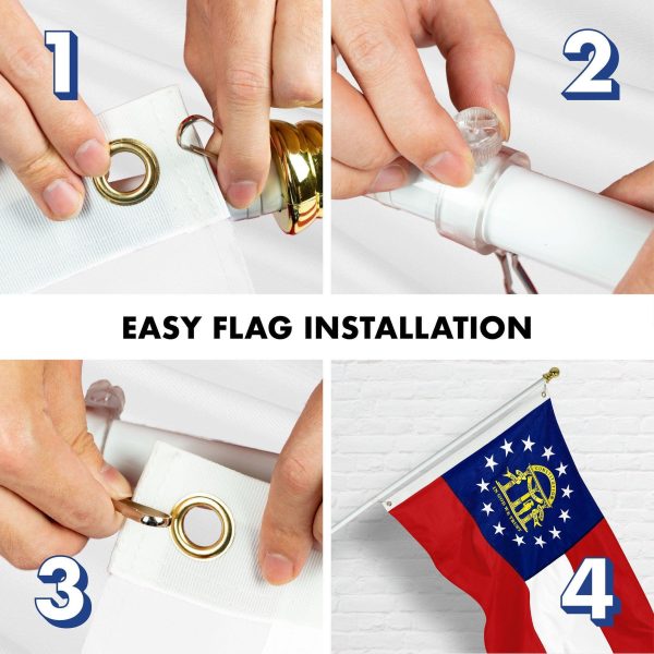 G128 Combo Pack: 6 Ft Tangle Free Spinning Flagpole (White) & Georgia Flag 3x5 Ft Embroidered 220GSM Spun Polyester, Brass Grommets (Flag Included) Aluminum Flag Pole - Image 7