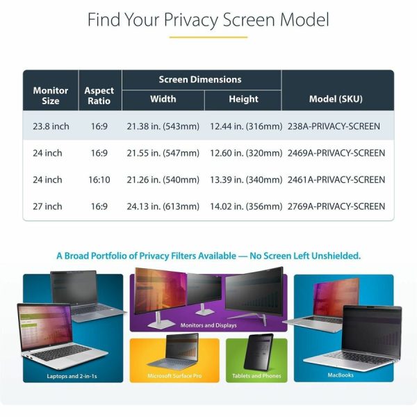 StarTech.com 23.8-inch 16:9 Computer Monitor Privacy Screen, Hanging Acrylic Filter, Monitor Screen Protector/Shield, +/- 30 Deg., Glossy - Image 5
