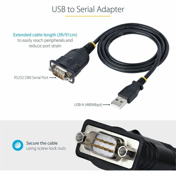StarTech.com 3ft (1m) USB to Serial Cable, DB9 Male RS232 to USB Converter, USB to Serial Adapter, COM Port Adapter with Prolific IC - Image 7