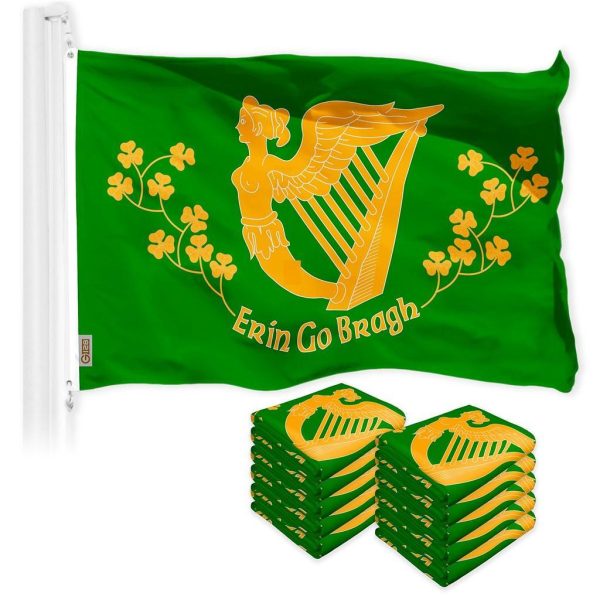 G128 10 Pack: Erin Go Bragh Flag | 3x5 Ft | LiteWeave Pro Series Printed 150D Polyester | Country Flag, Indoor/Outdoor, Vibrant Colors, Brass Grommets, Thicker and More Durable Than 100D 75D Polyester