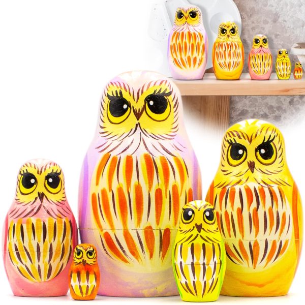 AEVVV Owl Nesting Dolls Set of 5 pcs   Matryoshka Doll with Owl Figurines   Owl Gifts for Women   Owl Decor   Owl Wood Craft   Bird Bedroom Decor