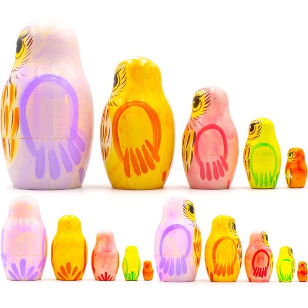 AEVVV Owl Nesting Dolls Set of 5 pcs   Matryoshka Doll with Owl Figurines   Owl Gifts for Women   Owl Decor   Owl Wood Craft   Bird Bedroom Decor - Image 2