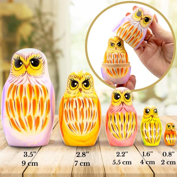AEVVV Owl Nesting Dolls Set of 5 pcs   Matryoshka Doll with Owl Figurines   Owl Gifts for Women   Owl Decor   Owl Wood Craft   Bird Bedroom Decor - Image 3