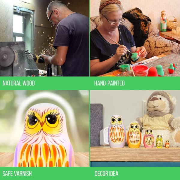 AEVVV Owl Nesting Dolls Set of 5 pcs   Matryoshka Doll with Owl Figurines   Owl Gifts for Women   Owl Decor   Owl Wood Craft   Bird Bedroom Decor - Image 4