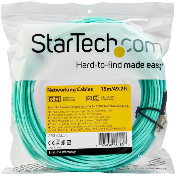 StarTech.com 15m (50ft) LC/UPC to LC/UPC OM3 Multimode Fiber Optic Cable, Full Duplex 50/125 Zipcord, 100G, LSZH Fiber Jumper Cord - Image 4