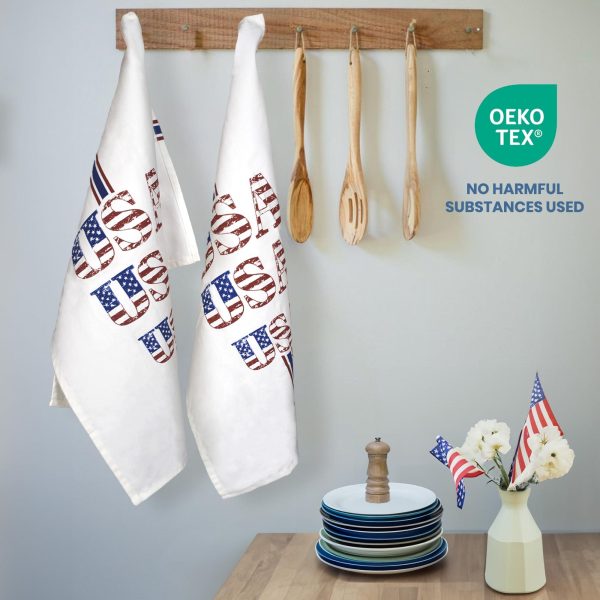 The Fine Living Co. USA Patriotic Kitchen Towels 2 Pack 100% Cotton 4th of July Independence Day Americana Hand Towels Decorative Towel for Drying Cleaning 18 x28 - Image 3