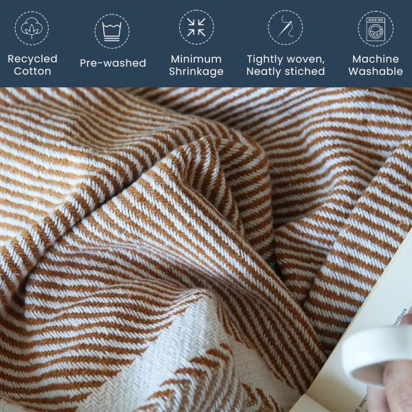 The Fine Living Co. 100% Recycled Cotton Throw Blanket   50”x 60” inches Light Brown Herringbone Series Oeko Tex Certified Machine Washable Soft Everyday Use Blanket for Couch Bed Picnic - Image 6