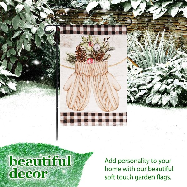 G128 Combo Pack: Garden Flag Stand Black 36 in x 16 in & Garden Flag Winter Decoration Mittens with Evergreen Arrangement 12"x18" Double-Sided Blockout Fabric - Image 6