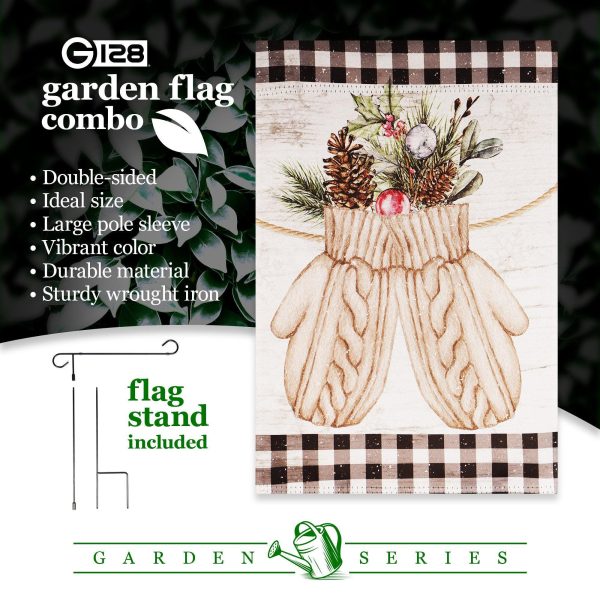 G128 Combo Pack: Garden Flag Stand Black 36 in x 16 in & Garden Flag Winter Decoration Mittens with Evergreen Arrangement 12"x18" Double-Sided Blockout Fabric - Image 7